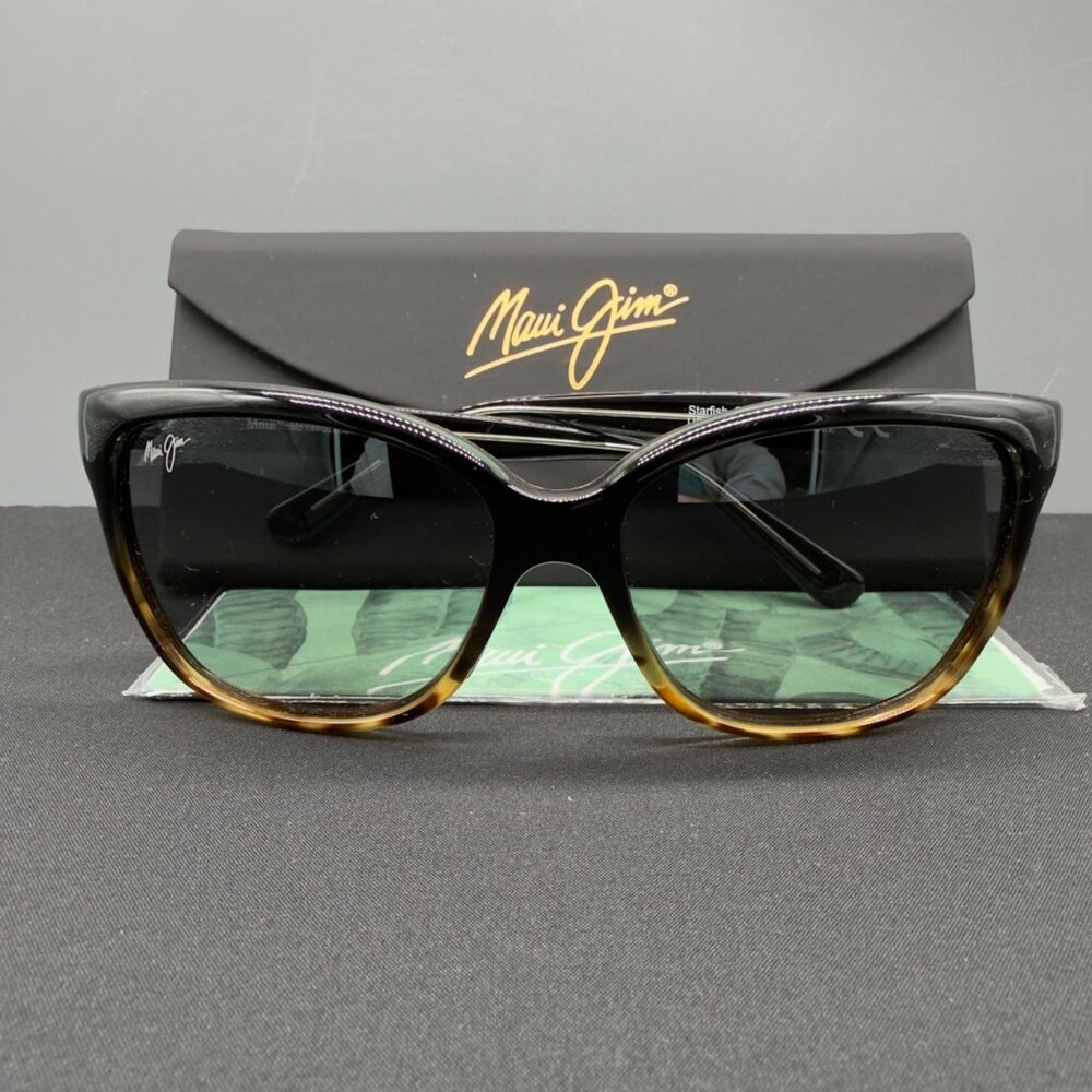Maui Jim Starfish MJ 744-02T Sunglasses Black Tortoise Grey Lens 56-16-140